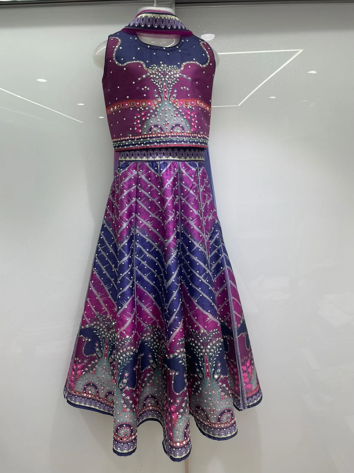 Plum and navy kids’ chevron gown