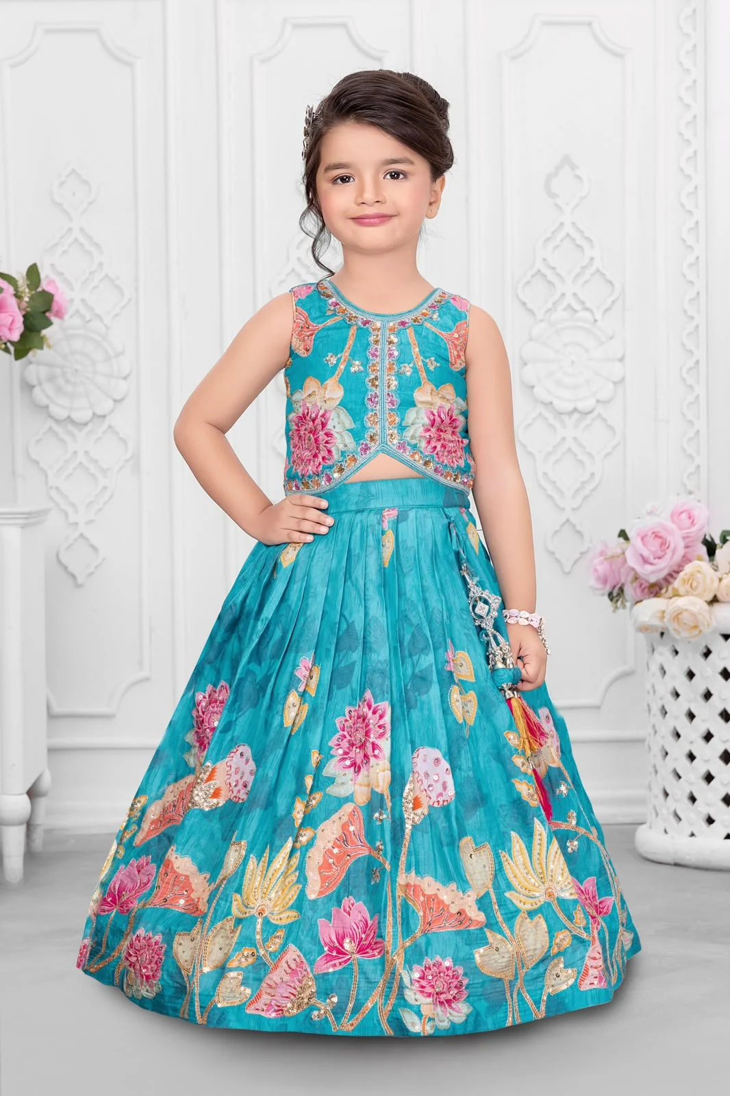 Turquoise floral kids’ gown