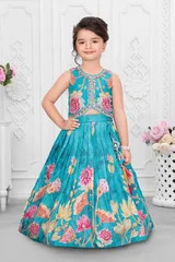 Turquoise Floral Gown — view 1